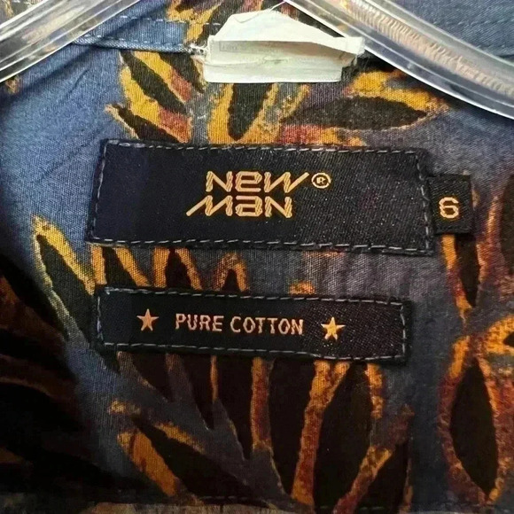 Vintage 90's New Man Hawaiian Shirt in Blue & Gold Size XL Short Sleeve - Picture 5 of 5